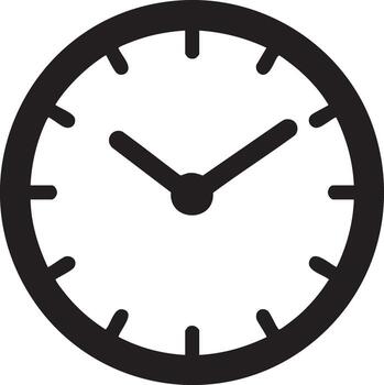 Classic analog clock timepiece icon featuring hour minute and second hands with clear numerals for timekeeping and scheduling applications vector