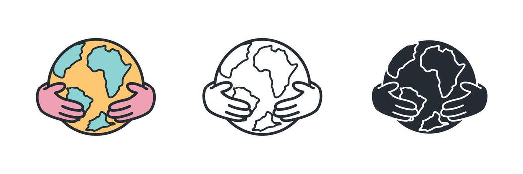 Hands hugging planet Earth. A loving symbol of environmental care, conservation, global unity, and protecting our world. vector