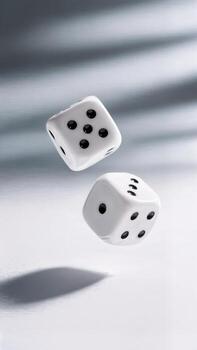 Dice Roll, Chance Outcome, Excitement, Unpredictable Future. Ideal for game development, probability, destiny themes, vertical shot photo