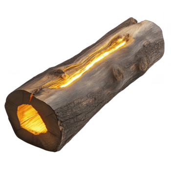 Rustic wooden log lamp with embedded LED strip, creating warm ambiance. Perfect for home decor, adding natural touch to any space png