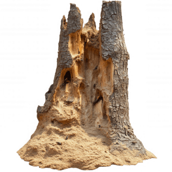 termite monticule construit autour arbre tronc, mettant en valeur complexe détails et textures. cette Naturel phénomène points forts relation entre insectes et des arbres, création unique écosystème png