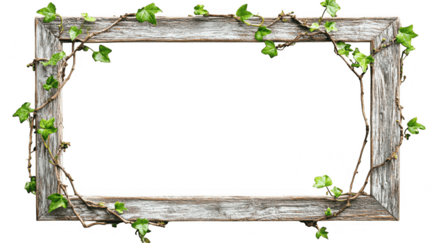 rustico di legno immagine telaio ornato con edera viti, la creazione di naturale e affascinante Schermo. Perfetto per in mostra amato ricordi nel accogliente ambientazione png