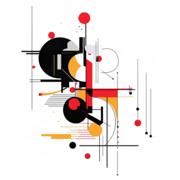 astratto composizione con geometrico forme nel rosso, giallo, Nero, e grigio, la creazione di ritmico visivo Esperienza quello evoca senso di movimento e armonia png