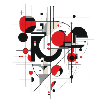 abstrakt geometrisk sammansättning terar blandning av cirklar, rader, och former rytmisk arrangemang. använda sig av av röd, svart, och vit skapar slående visuell påverkan, frammanande känsla av modernitet och png
