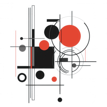 abstrakt geometrisk design terar korsande cirklar och kvadrater i modern stil. sammansättning inkluderar djärv röd, svart, och grå färger, skapande slående visuell påverkan png