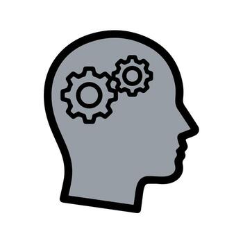 Head profile with gears represents thinking and problem solving vector
