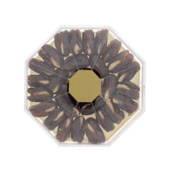 Top view of dates in a transparent octagonal container isolated on transparent background png