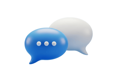 Two glossy 3d speech bubbles one blue with three dots and one white representing communication and conversation isolated on transparent background png