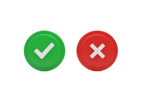 Two round buttons one green with a white checkmark and one red with a white cross isolated on transparent background png