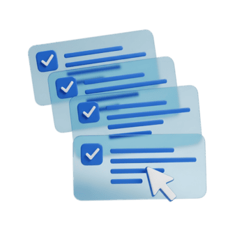 Three stacked digital to do lists with completed tasks and a cursor icon isolated on transparent background png