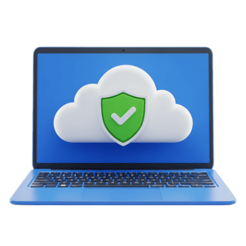 il computer portatile visualizzazione un' sicuro nube icona con un' segno di spunta che rappresentano nube sicurezza e dati protezione isolato su trasparente sfondo png