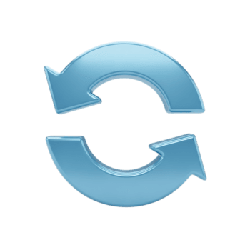 Glossy blue circular arrows icon representing refresh or reloading process isolated on transparent background png