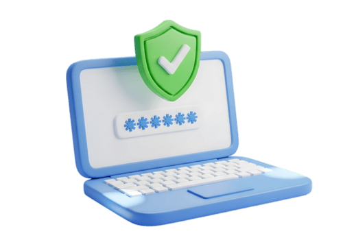 säkra bärbar dator med en grön skydda och bock symboliserar data skydd och Cybersäkerhet isolerat på transparent bakgrund png