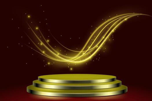 Pedestal with Golden Steps in Yellow Tones Featuring Airflow and Bokeh s with dynamic air currents and soft glowing bokeh for an ethereal, luminous composition vector