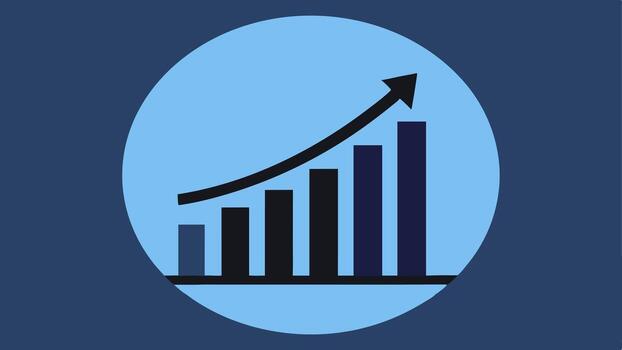 azul circular crecimiento gráfico icono con hacia arriba flecha negocio analítica silueta bar grafico símbolo para finanzas, éxito, datos métrica, inversión, actuación, y márketing en oscuro antecedentes vector