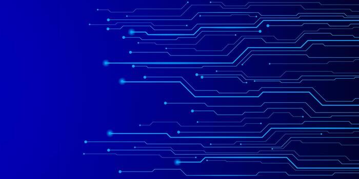 Modern blue technology background with glowing circuit lines and futuristic digital elements. Perfect for IT presentations, innovation banners, and high-tech marketing materials. vector