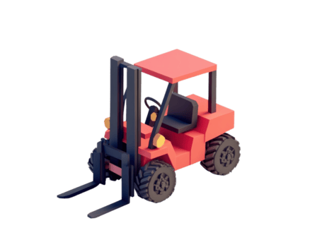 vibrant red forklift with simple geometric design, featuring large wheels and functional fork. This playful representation is perfect for various creative projects png