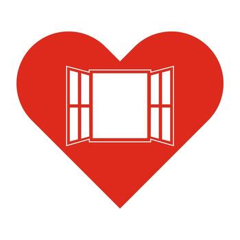 Heart with Open Window. Symbol of Hope and Connection. A large red heart with a stylized open window at its center. vector