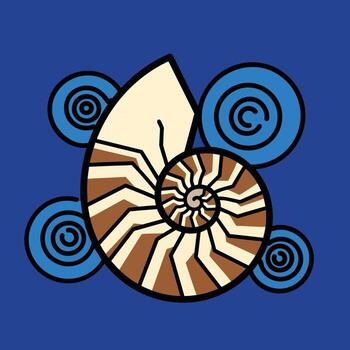 Stylized Nautilus Shell with Spirals on Blue Background. vector
