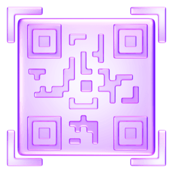 3d trasparente qr codice simbolo nel viola pendenza, che rappresentano Presto risposta scansione, codice a barre, digitale accesso, o mobile pagamento png