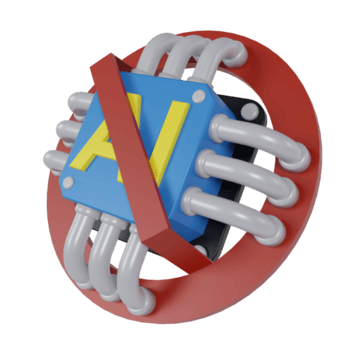 3d render of AI chip with prohibited symbol. concept of stop or prohibition using ai png