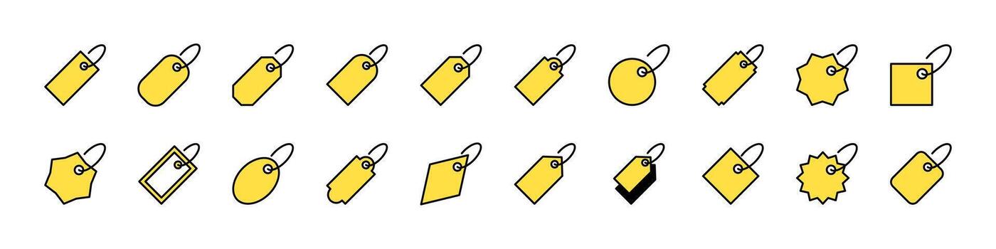 Bundle of Filled Color Icons of Yellow Price Tag. Minimalistic Linear Pictogram for Web and Graphic Design, Apps, Banners, Social Network and Cards vector