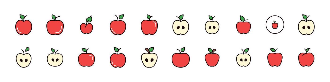 Red Apple Filled Color Icon Set. Minimalistic Linear Pictogram for Web and Graphic Design, Apps, Banners, Social Network and Cards vector