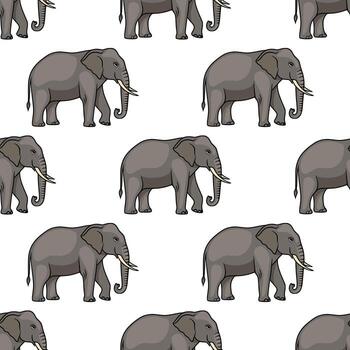 sin costura modelo presentando un repitiendo diseño de gris elefantes, exhibiendo detallado colmillos y un lado perfil vista, ideal para textil o fondo de pantalla diseño. vector