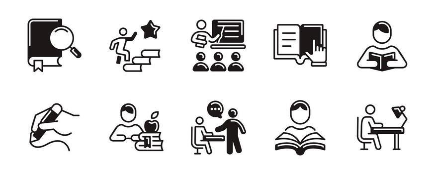 read and learn study icon set education student learning online course reading research school work signs unique style illustration for web and app vector