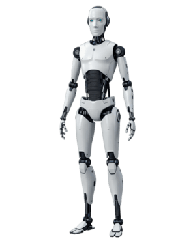 umanoide robot . robot cyborg motorizzato con artificiale intelligenza isolato. futuristico robot con metallico corpo e raggiante occhi . ai robot assistente isolato png