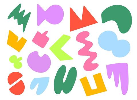 Set of modern colorful abstract shapes in a memphisstyle vector