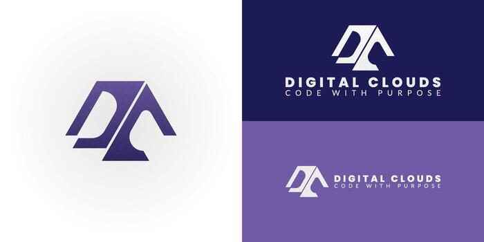 A modern monogram logo for a software development company, incorporating the letters DC into a cohesive geometric emblem. The design is sleek, professional, and dynamic. vector