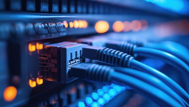 Data Center With Network Switch And Ethernet Cables For Efficient Data Processing And Communication. An Essential Infrastructure For Seamless Connectivity photo