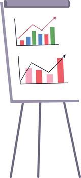 Flip chart displaying two upward-trending graphs with bars and lines, indicating growth and positive progress. vector