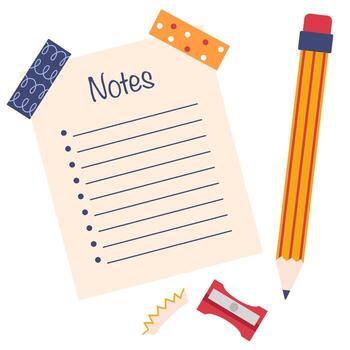 Notes, pencil and sharpener vector