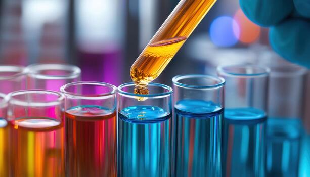 Experimenting In The Laboratory. Testing Chemical Liquids By Dropping Them Into Test Tubes. Exciting Research In The Laboratory Setting. Exciting Chemistry Experiments photo
