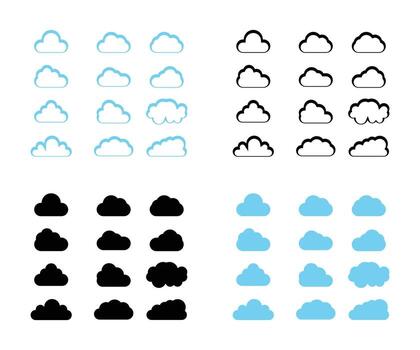 Cloud Icon Set Black, White, and Blue Variations, Simple, Modern Design, Weather, Graphics . vector