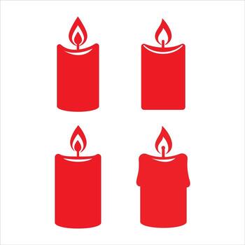 Christmas four red candles isolated on white background, each with unique flame and wax variations design design elements vector