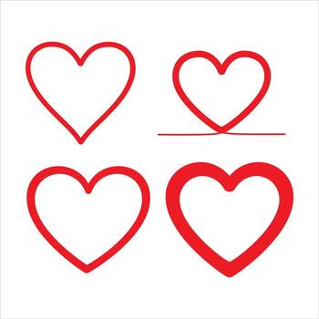 Christmas four red hearts isolated on white background, each with unique design and style variations design elements vector
