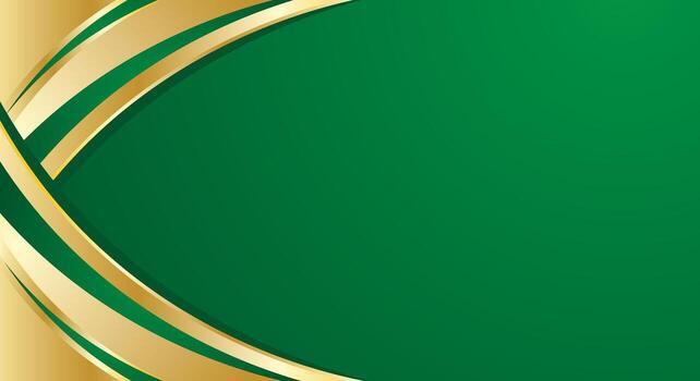Green gradient background with luxury gold abstract curve corner border vector