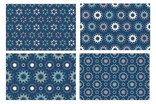 Geometric floral seamless patterns. Abstract flowers, stars. Simple texture in oriental style. Repeated design. vector