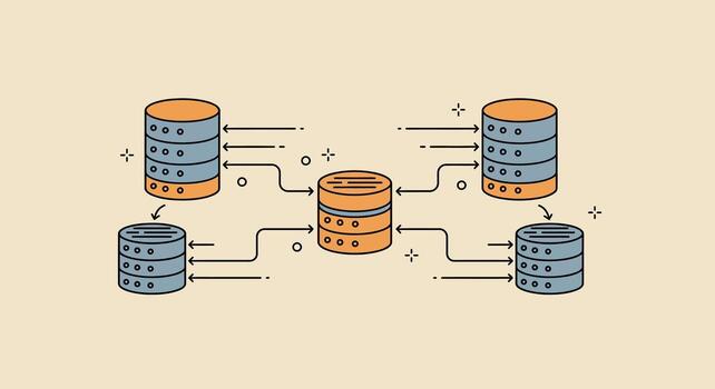 Database Synchronization and Data Flow Illustration vector
