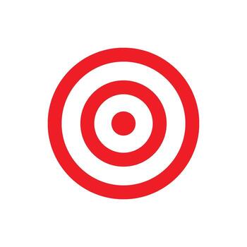 A red line art icon of a bullseye target with multiple concentric circles, representing a classic shooting target. vector