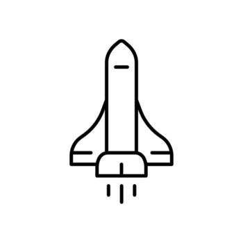 Rocket launch icon. Outline style. Space shuttle, spaceship, fire, start, future travel, speed, astronaut, cosmos, science, sky, business, modern exploration. Thin line symbol. vector