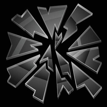 Set of Broken glass, Scattered glass shatters. Realistic explosion flying sharp particles, broken transparent fragments isolated on black background, Cracked shards, illustration vector