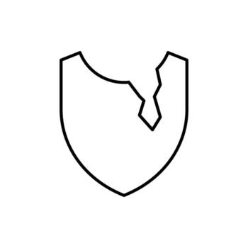 Cracked Shield Outline Linear Image for Graphic and Web Design, Apps, Adverts, Various Cards vector