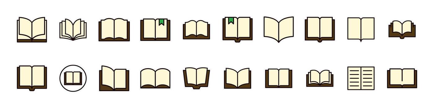 sencillo lineal lleno color icono de abrió libro. minimalista lineal pictograma para web y gráfico diseño, aplicaciones, pancartas, social red y tarjetas vector