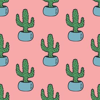 Seamless pattern with cactus doodle for decorative print, wrapping paper, greeting cards and fabric sketch print vector