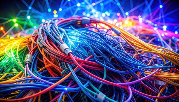 un pila de vistoso alambres con luces foto