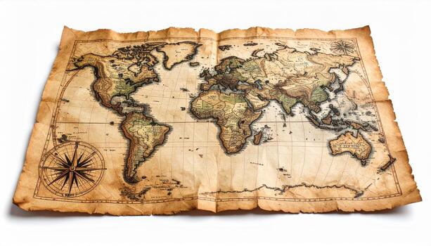 An old world map on a white background photo